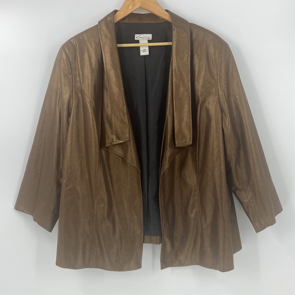 Bronze metallic faux suede shawl shimmer look dressy blazer